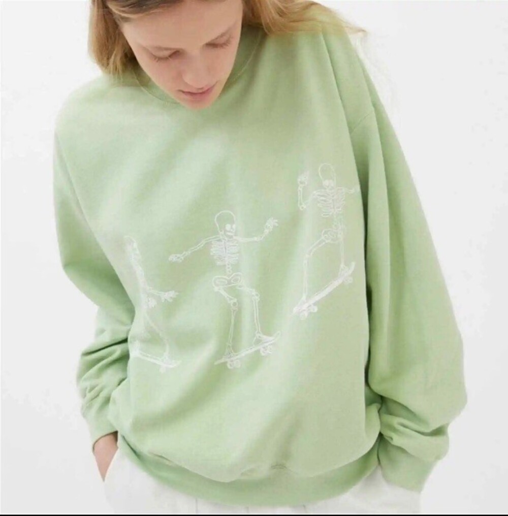 Urban Outfitters Project Social T Green Skelton Skateboarding Sweatshirt L/XL